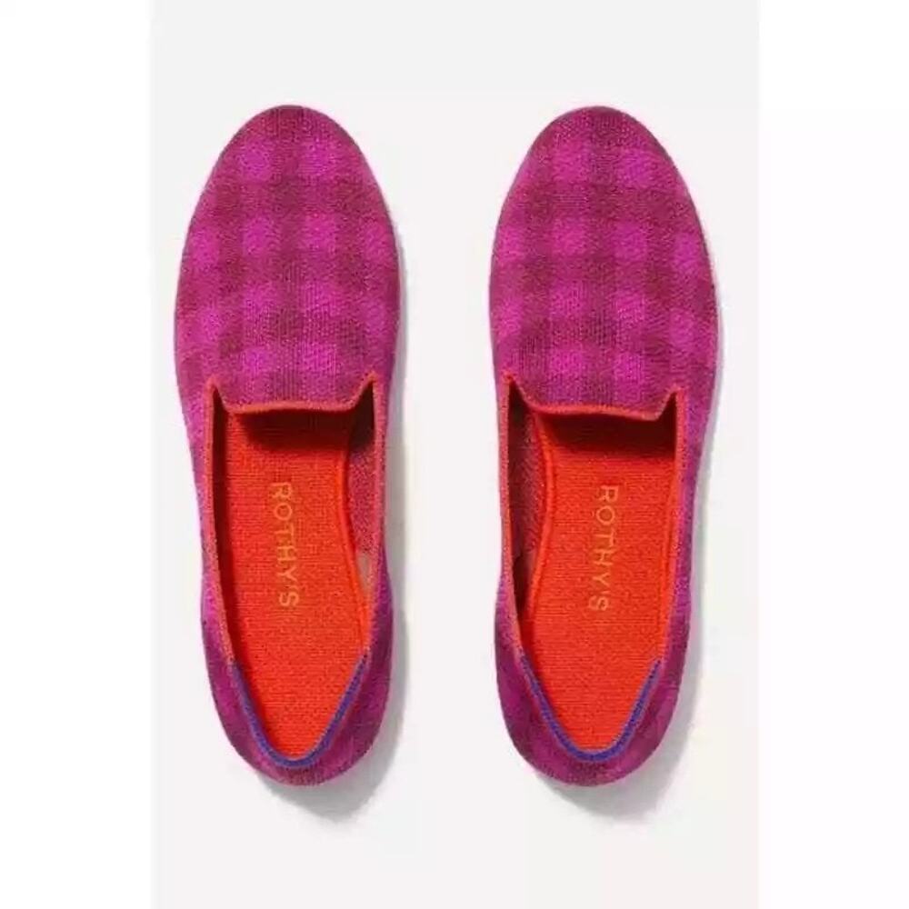 Rothy's The Cherry Gingham Slip On Ballet Flat Comfortable Purple Size W8 NWOB